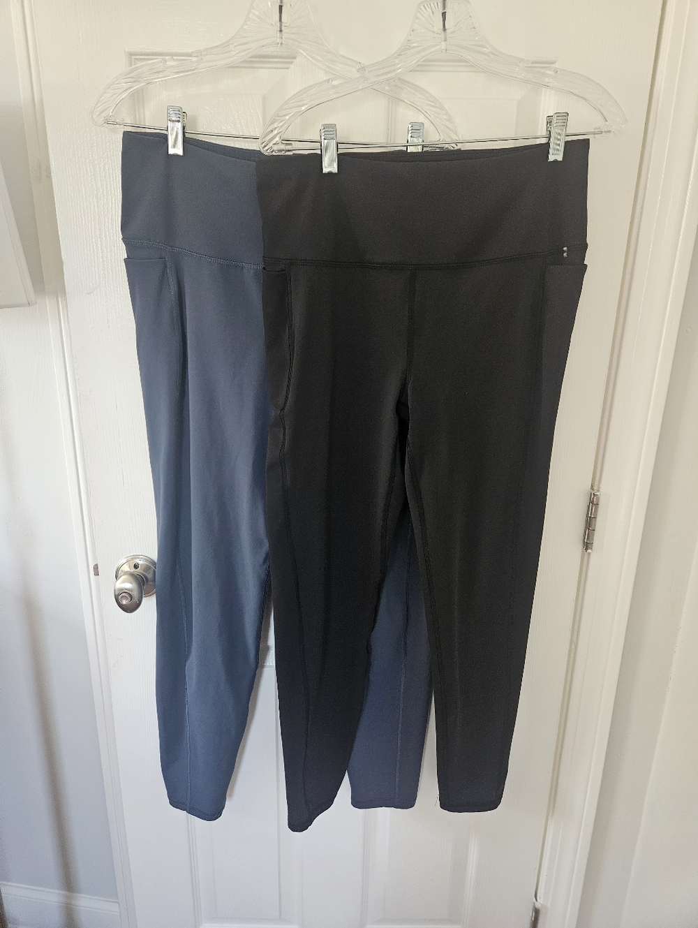 Women's SPIDER High-Waist Stretch Leggings in Black and Slate Blue. Set of Two